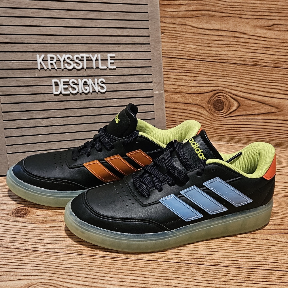 Adidas Court Block Youth Kids Tennis Shoes Black Blue Orange Size 4